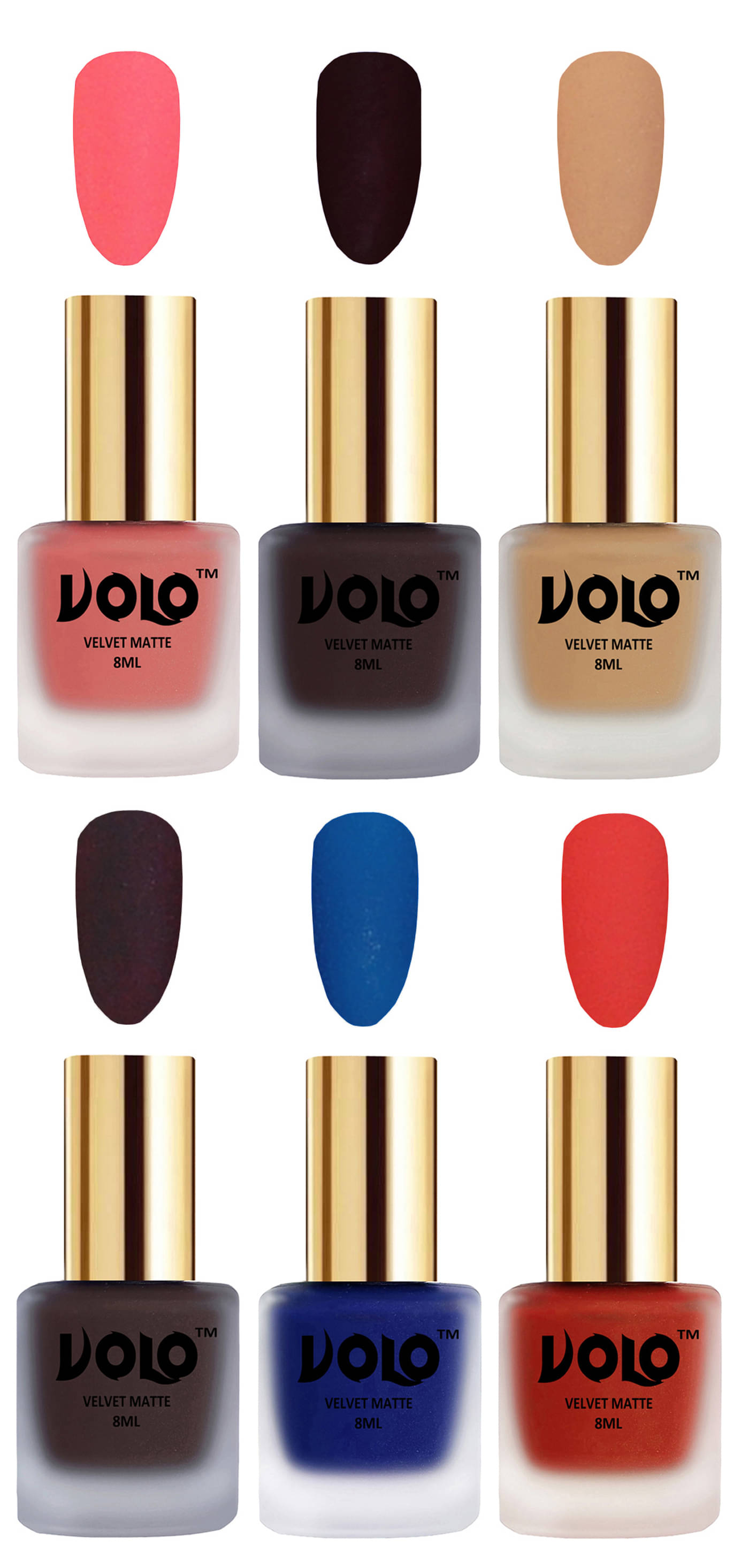     			VOLO Velvet Dull Matte Posh Shades Nail Polish Multi Pack of 6 48 mL