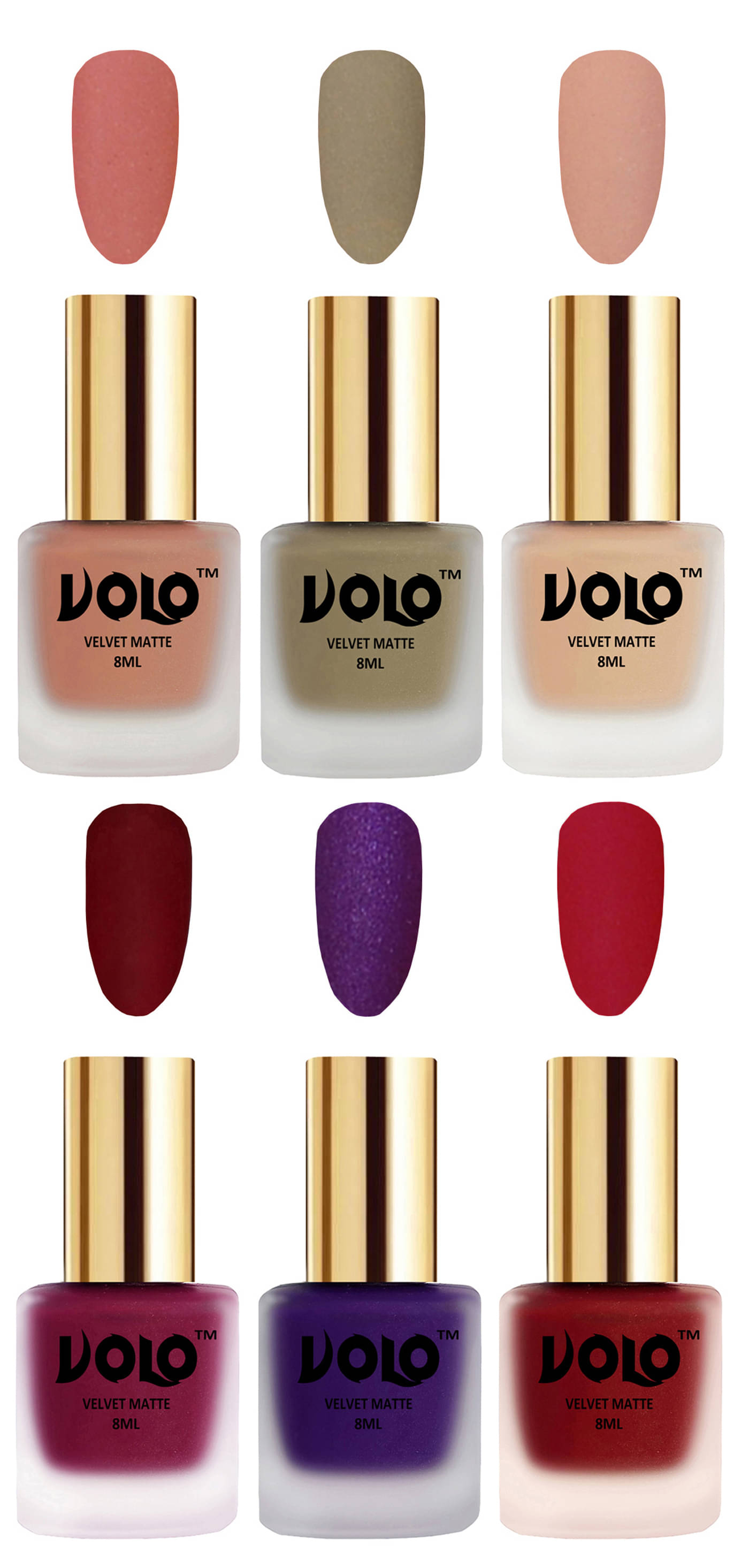     			VOLO Velvet Dull Matte Posh Shades Nail Polish Multi Pack of 6 48 mL
