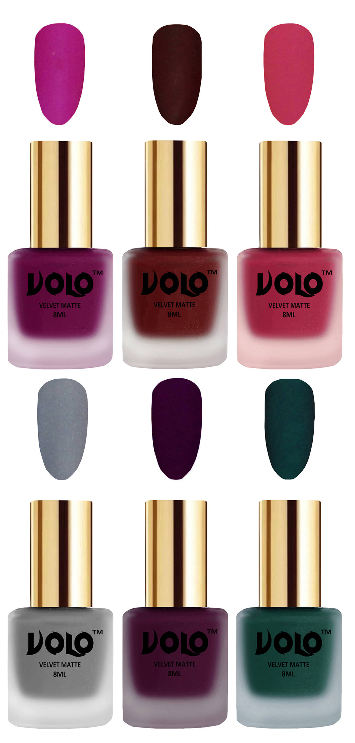     			VOLO Velvet Dull Matte Posh Shades Nail Polish Multi Pack of 6 48 mL