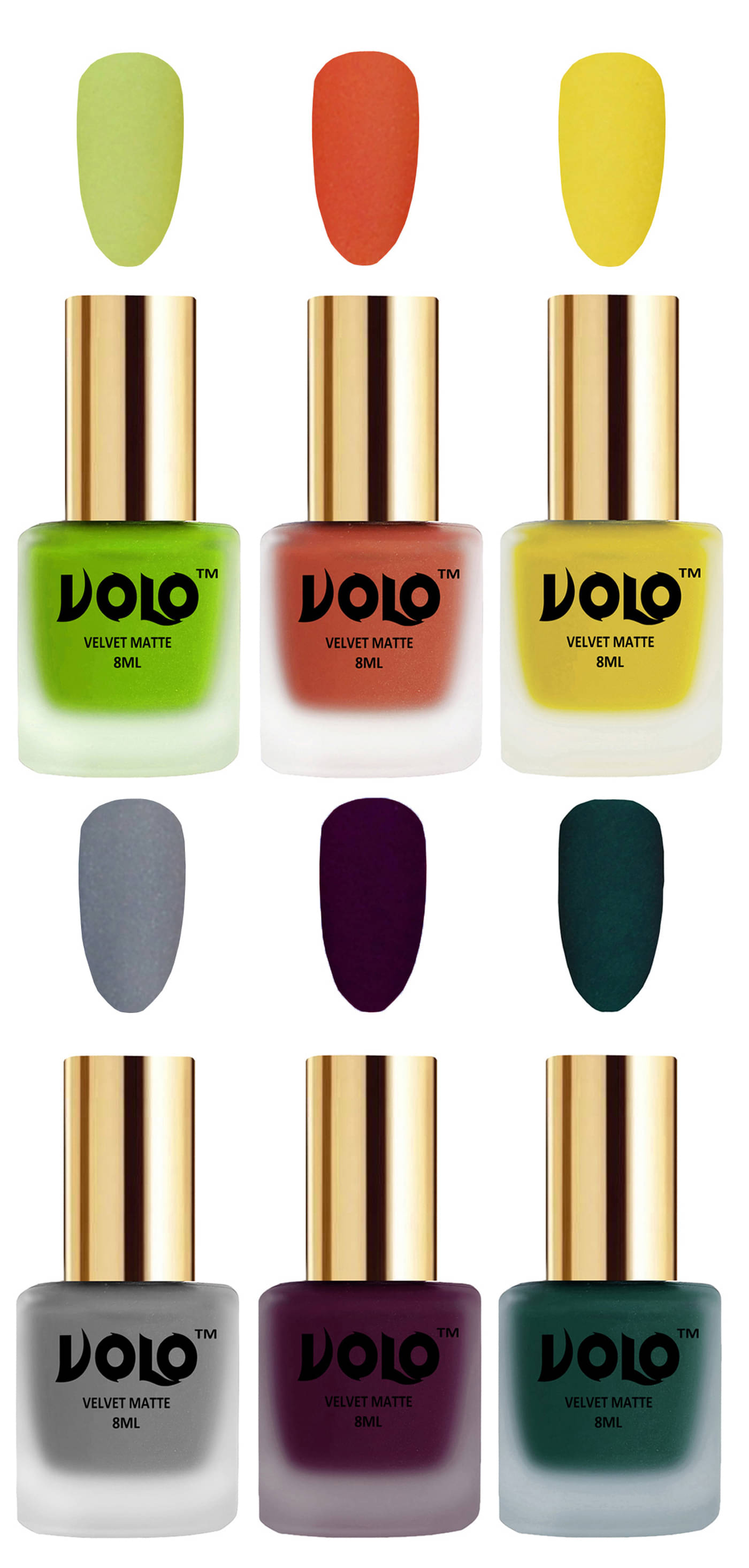     			VOLO Velvet Dull Matte Posh Shades Nail Polish Multi Matte Pack of 6 48 mL