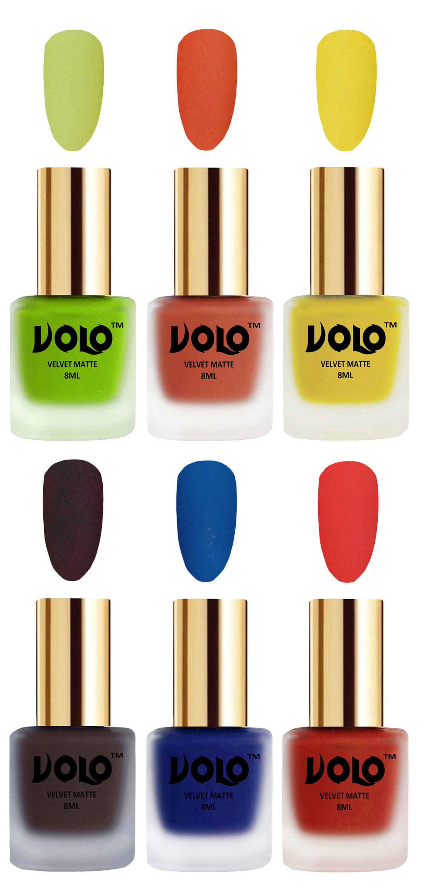     			VOLO Velvet Dull Matte Posh Shades Nail Polish Multi Pack of 6 48 mL