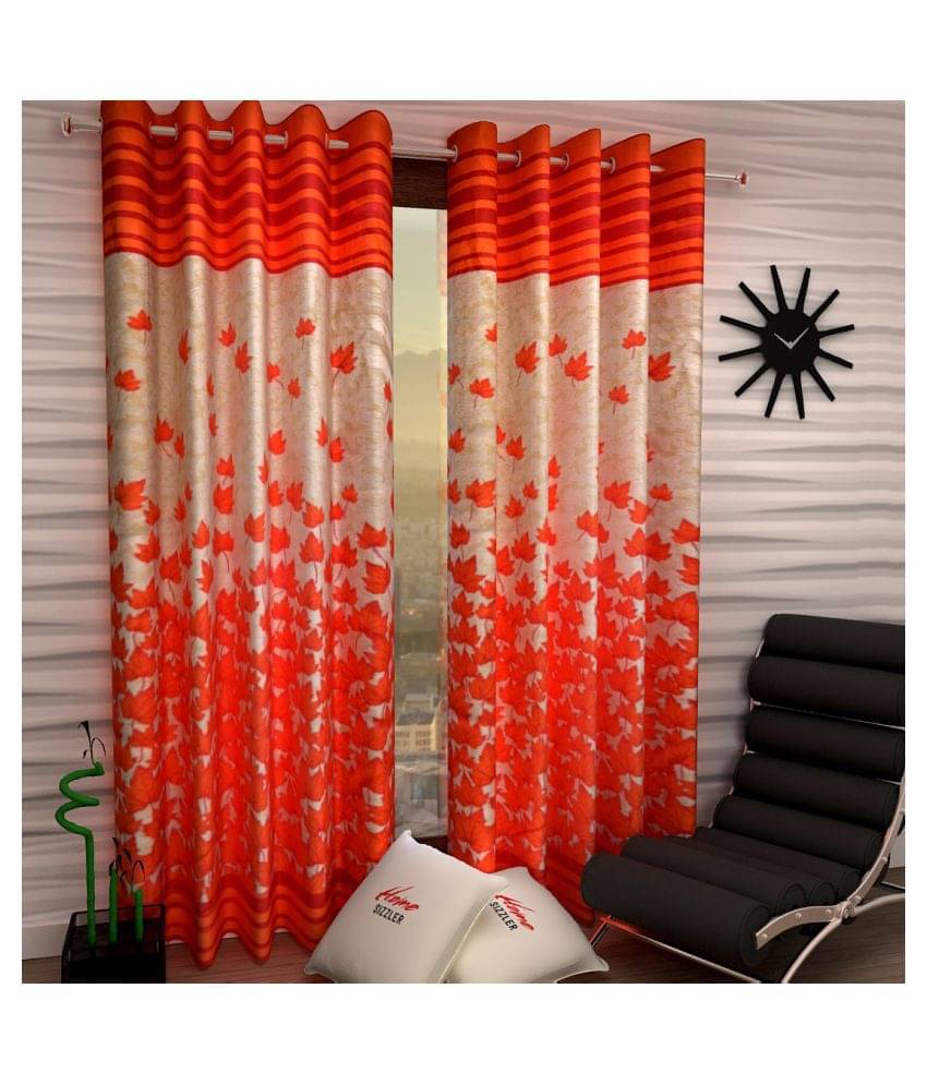 Home Sizzler Set of 2 Long Door Semi-Transparent Eyelet Polyester Curtains Rust Home Sizzler Set of 2 Long Door Semi-Transparent Eyelet Polyester Curtains Rust