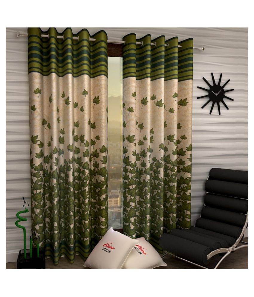 Home Sizzler Set of 2 Door Semi-Transparent Eyelet Polyester Curtains Green Home Sizzler Set of 2 Door Semi-Transparent Eyelet Polyester Curtains Green