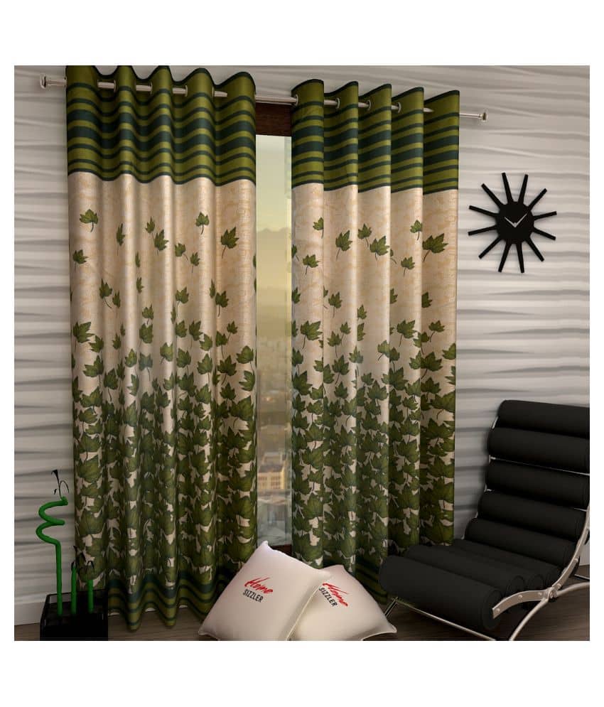 Home Sizzler Set of 2 Long Door Semi-Transparent Eyelet Polyester Curtains Green