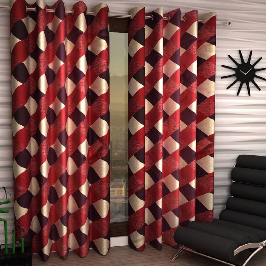 Tanishka Fabs Semi-Transparent Curtain 7 ft ( Pack of 2 ) - Red Tanishka Fabs Semi-Transparent Curtain 7 ft ( Pack of 2 ) - Red