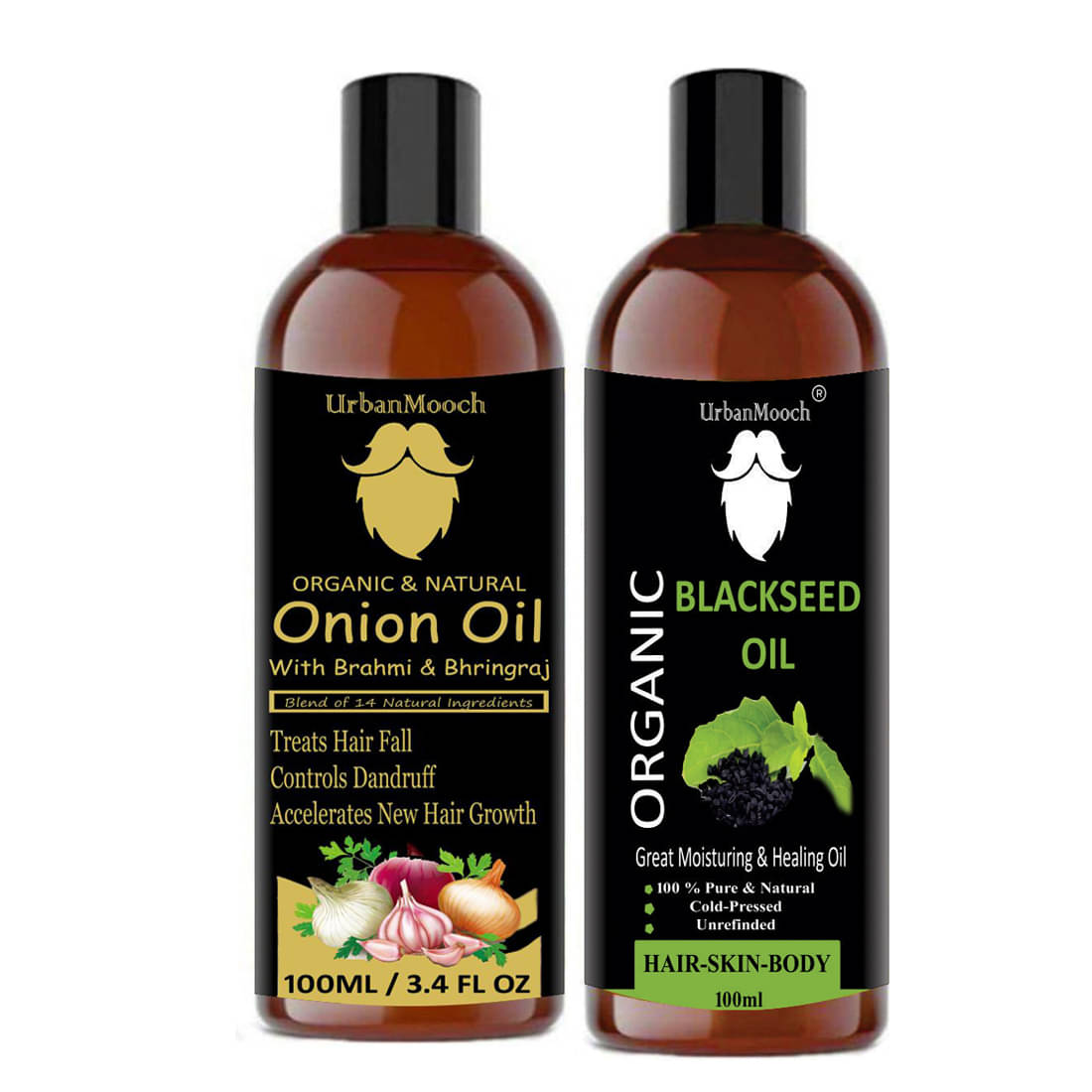 UrbanMooch 100% Pure Blackseed (Kalonji) Oil & ONION Oil- 200 mL Pack of 2 UrbanMooch 100% Pure Blackseed (Kalonji) Oil & ONION Oil- 200 mL Pack of 2