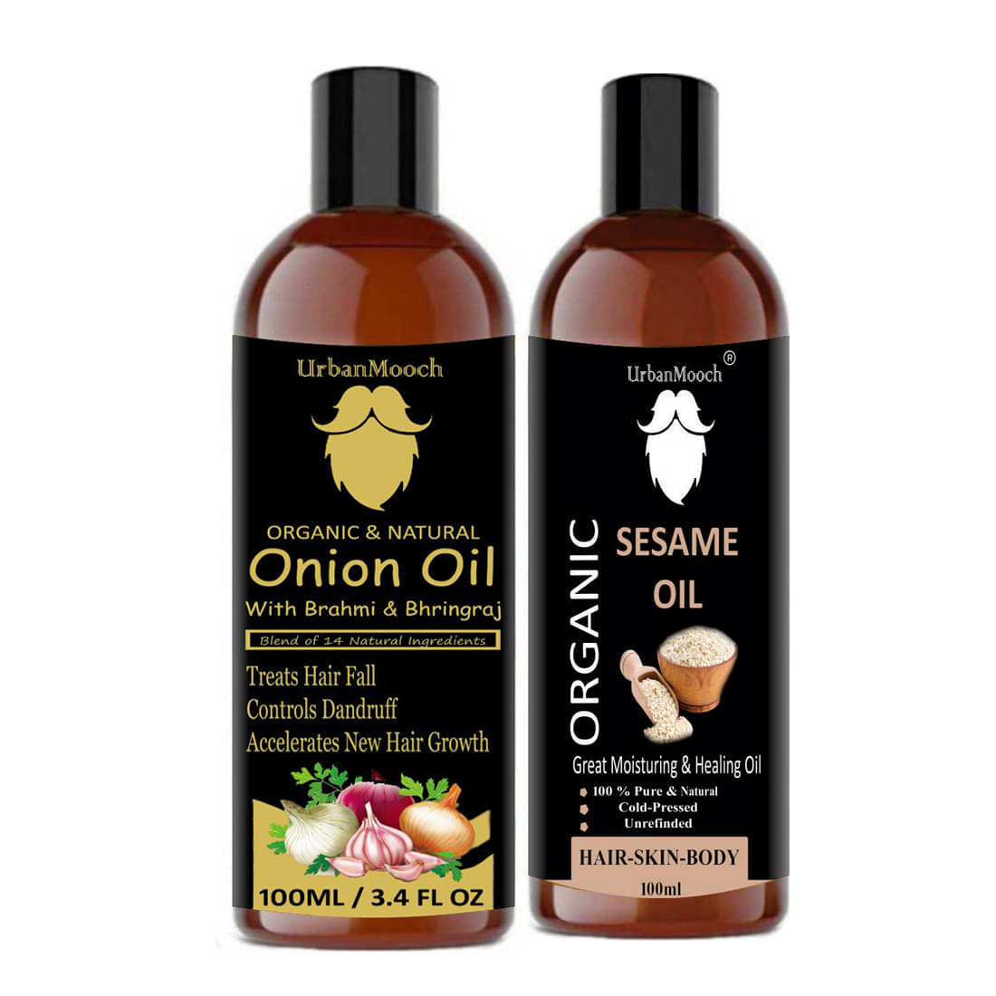 UrbanMooch 100% Pure ONION Oil & Sesame Oil For Hair Growth- 200 mL Pack of 2 UrbanMooch 100% Pure ONION Oil & Sesame Oil For Hair Growth- 200 mL Pack of 2