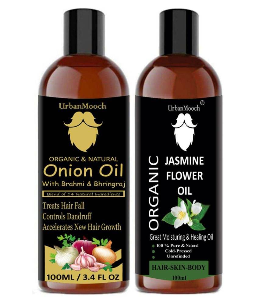 UrbanMooch 100% Pure ONION Oil & Jasmine ( Chameli) Oil- 200 mL Pack of 2 UrbanMooch 100% Pure ONION Oil & Jasmine ( Chameli) Oil- 200 mL Pack of 2