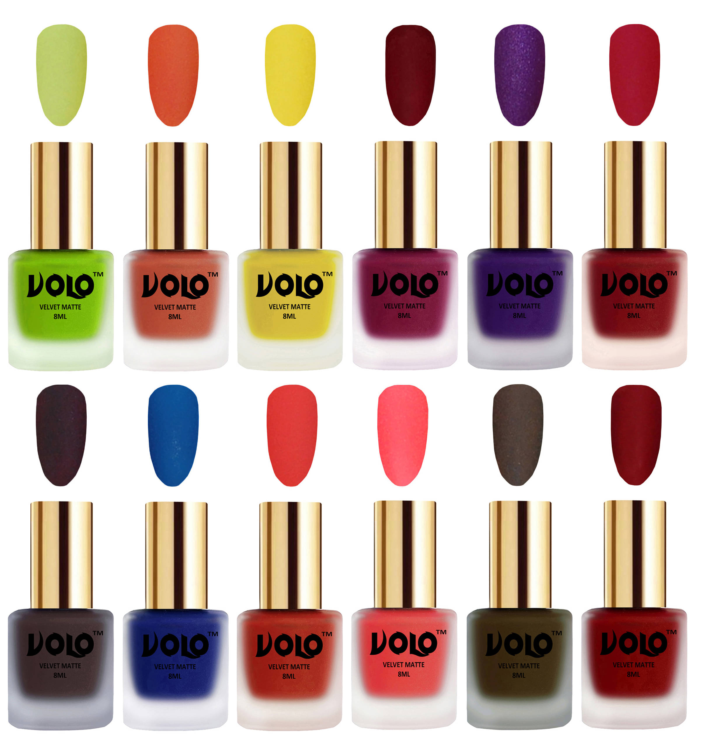 VOLO Velvet Dull Matte Bold Colors Nail Polish Pack Of 12 Multi 96 mL VOLO Velvet Dull Matte Bold Colors Nail Polish Pack Of 12 Multi 96 mL