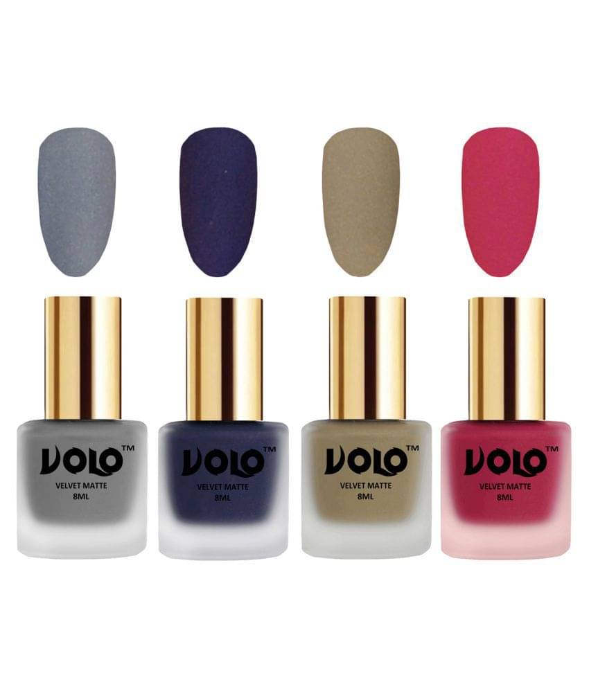     			VOLO Velvet Dull Matte Posh Shades Nail Polish Grey,Blue,Nude, Pink Matte Pack of 4 32 mL