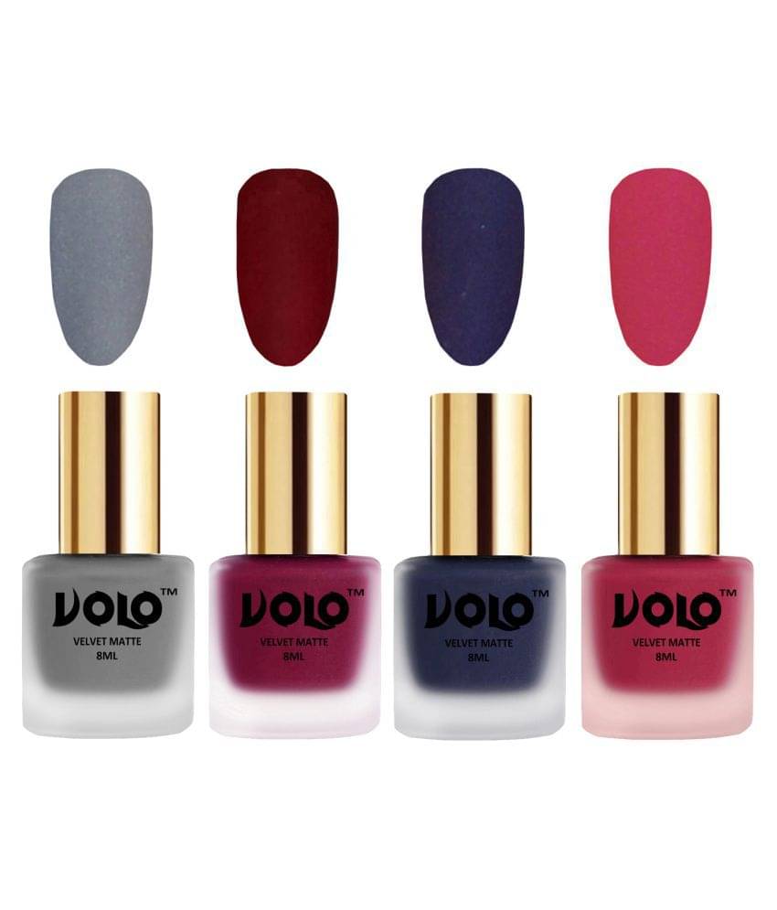 VOLO Velvet Dull Matte Posh Shades Nail Polish Grey,Red,Blue, Pink Matte Pack of 4 32 mL VOLO Velvet Dull Matte Posh Shades Nail Polish Grey,Red,Blue, Pink Matte Pack of 4 32 mL