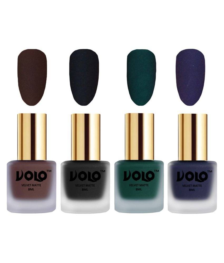 VOLO Velvet Dull Matte Posh Shades Nail Polish Brown,Black,Green, Blue Matte Pack of 4 32 mL     			VOLO Velvet Dull Matte Posh Shades Nail Polish Brown,Black,Green, Blue Matte Pack of 4 32 mL