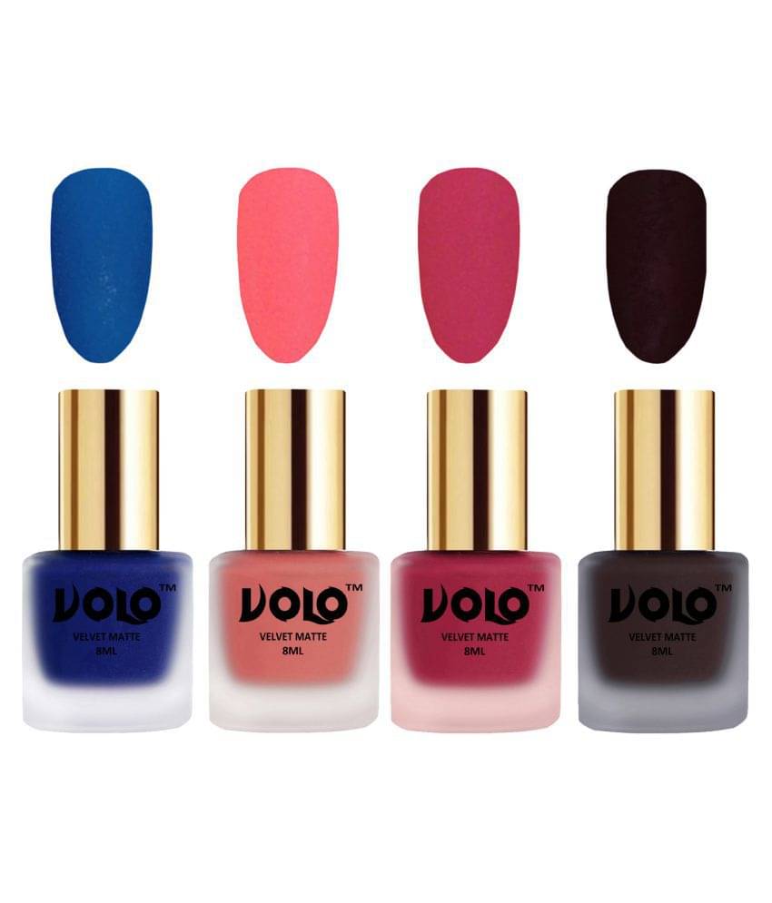 VOLO Velvet Dull Matte Posh Shades Nail Polish Blue,Peach,Pink, Wine Matte Pack of 4 32 mL     			VOLO Velvet Dull Matte Posh Shades Nail Polish Blue,Peach,Pink, Wine Matte Pack of 4 32 mL