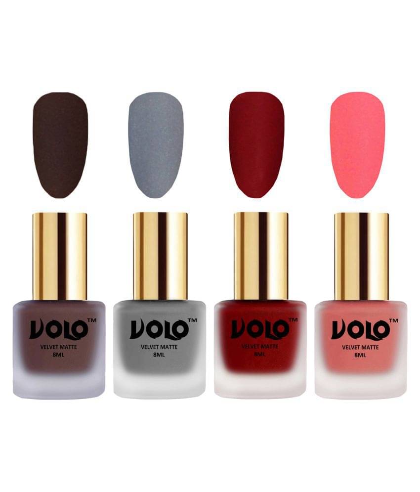     			VOLO Velvet Dull Matte Posh Shades Nail Polish Multi Matte Pack of 4 32 mL
