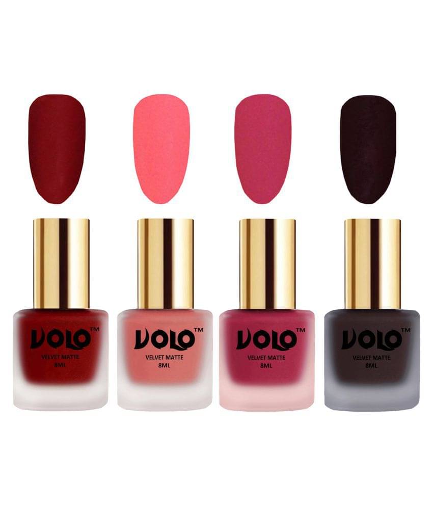     			VOLO Velvet Dull Matte Posh Shades Nail Polish Red,Peach,Pink, Wine Matte Pack of 4 32 mL