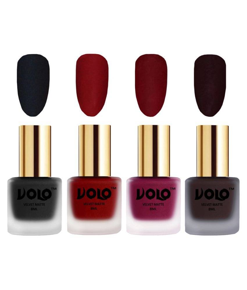 VOLO Velvet Dull Matte Posh Shades Nail Polish Black,Red,Red, Wine Matte Pack of 4 32 mL VOLO Velvet Dull Matte Posh Shades Nail Polish Black,Red,Red, Wine Matte Pack of 4 32 mL