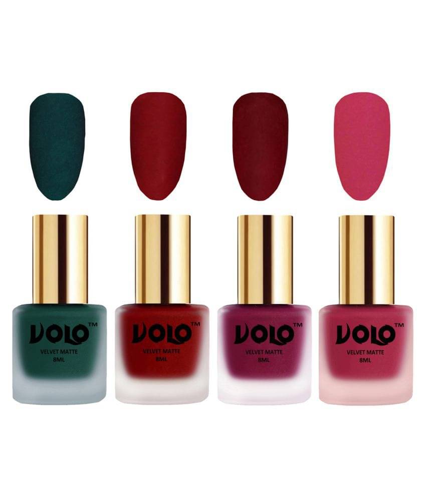     			VOLO Velvet Dull Matte Posh Shades Nail Polish Green,Red,Red, Pink Matte Pack of 4 32 mL