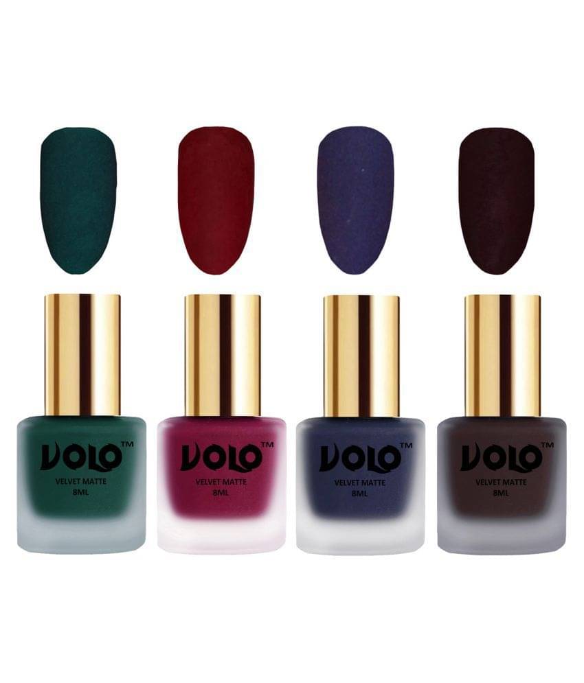    			VOLO Velvet Dull Matte Posh Shades Nail Polish Green,Red,Blue, Wine Matte Pack of 4 32 mL