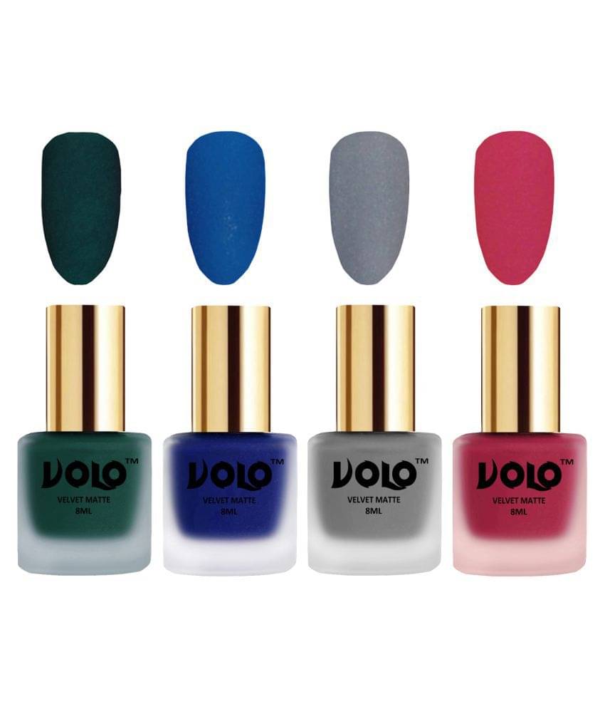 VOLO Velvet Dull Matte Posh Shades Nail Polish Green,Blue,Grey, Pink Matte Pack of 4 32 mL VOLO Velvet Dull Matte Posh Shades Nail Polish Green,Blue,Grey, Pink Matte Pack of 4 32 mL