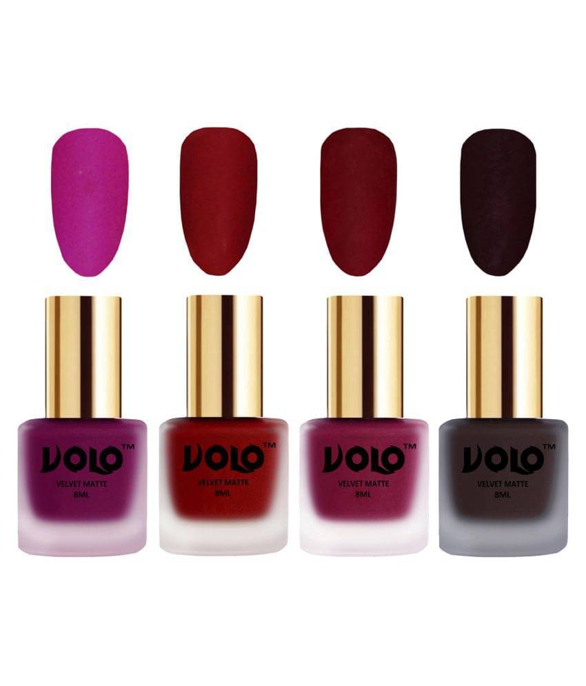 VOLO Velvet Dull Matte Posh Shades Nail Polish Magenta,Red,Red, Wine Matte Pack of 4 32 mL     			VOLO Velvet Dull Matte Posh Shades Nail Polish Magenta,Red,Red, Wine Matte Pack of 4 32 mL