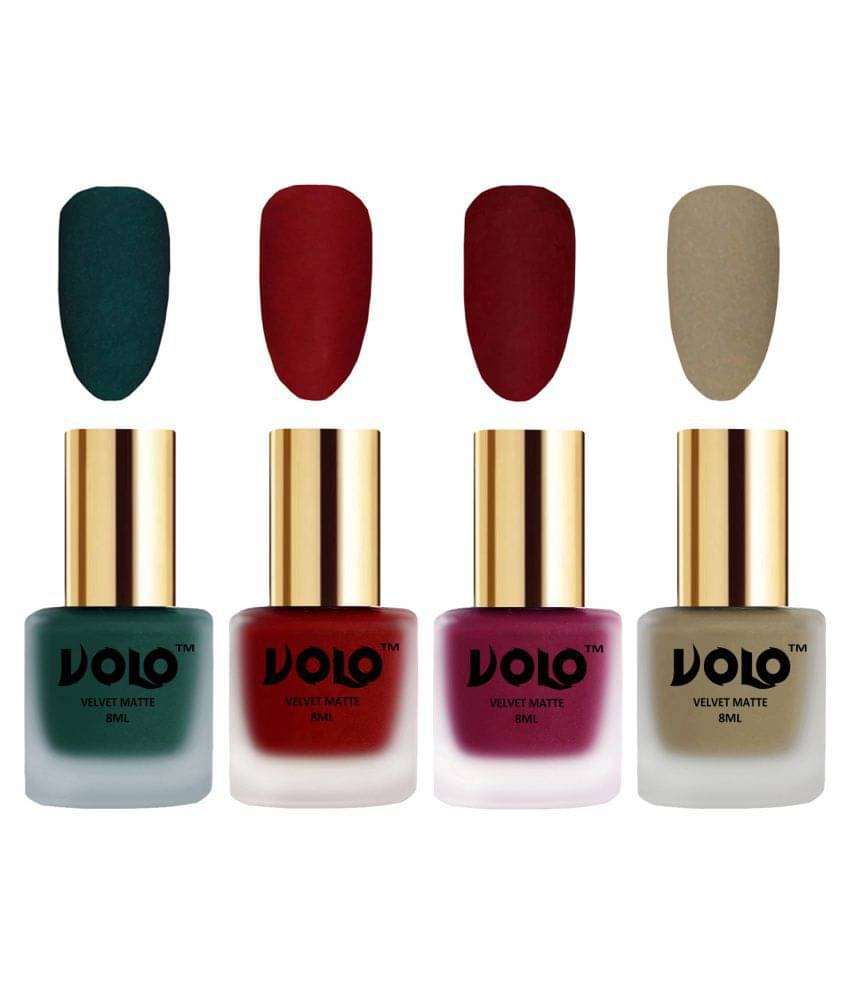     			VOLO Velvet Dull Matte Posh Shades Nail Polish Green,Red,Red, Nude Matte Pack of 4 32 mL