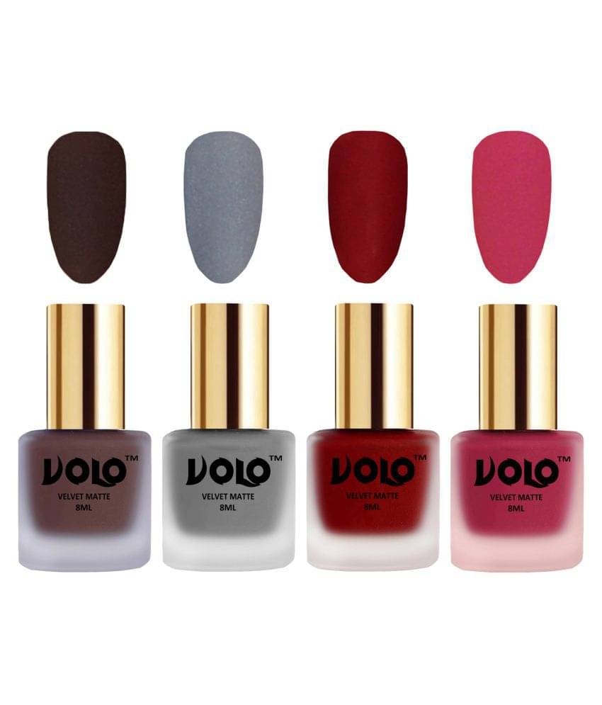 VOLO Velvet Dull Matte Posh Shades Nail Polish Brown,Grey,Red, Pink Matte Pack of 4 32 mL VOLO Velvet Dull Matte Posh Shades Nail Polish Brown,Grey,Red, Pink Matte Pack of 4 32 mL