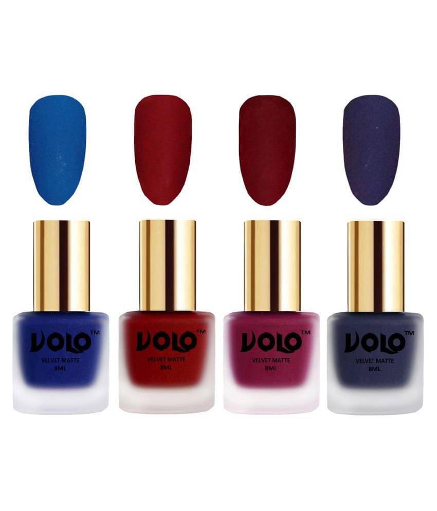     			VOLO Velvet Dull Matte Posh Shades Nail Polish Blue,Red,Red, Blue Matte Pack of 4 32 mL