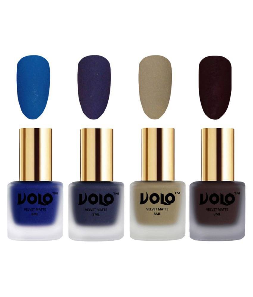     			VOLO Velvet Dull Matte Posh Shades Nail Polish Blue,Blue,Nude, Wine Matte Pack of 4 32 mL