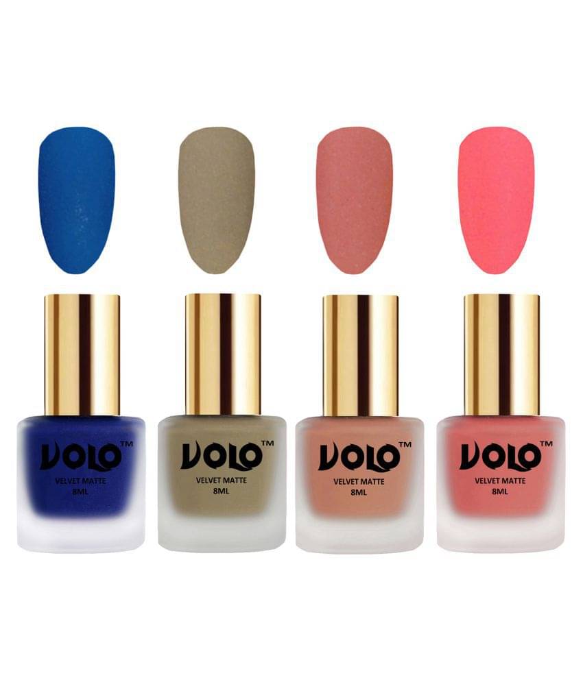     			VOLO Velvet Dull Matte Posh Shades Nail Polish Multi Matte Pack of 4 32 mL