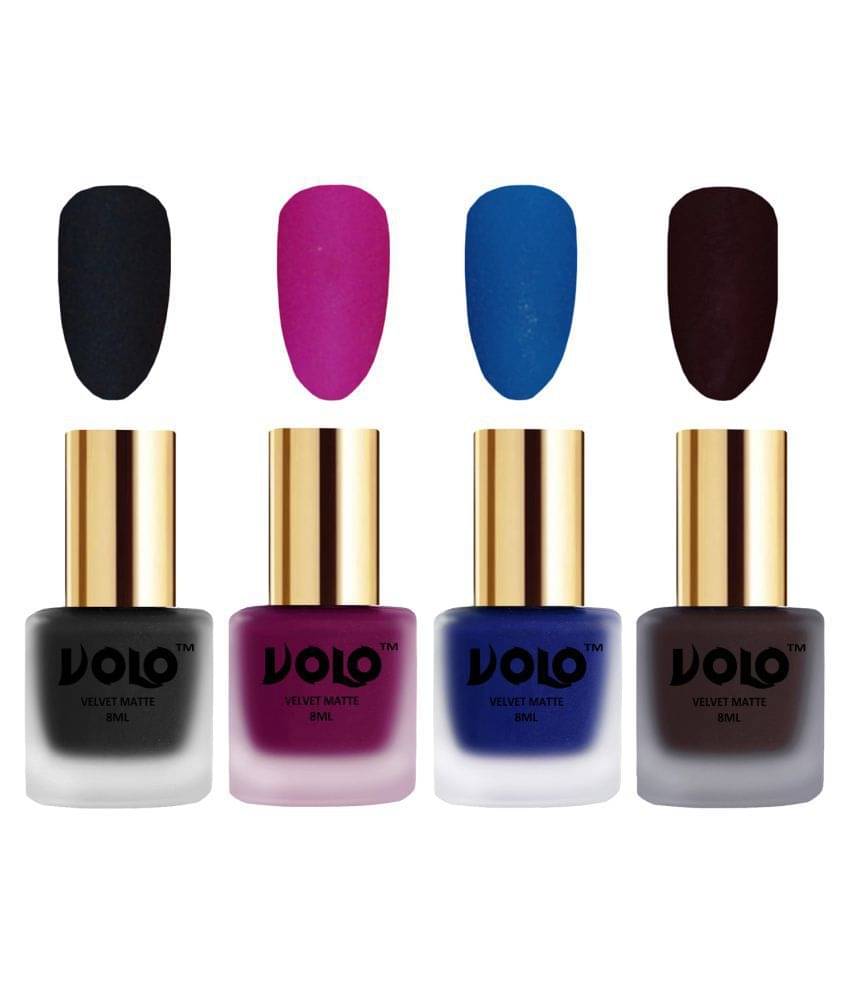     			VOLO Velvet Dull Matte Posh Shades Nail Polish Black,Magenta,Blue, Wine Matte Pack of 4 32 mL