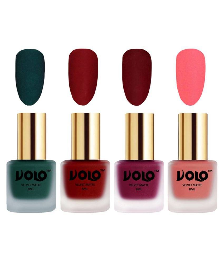     			VOLO Velvet Dull Matte Posh Shades Nail Polish Multi Matte Pack of 4 32 mL