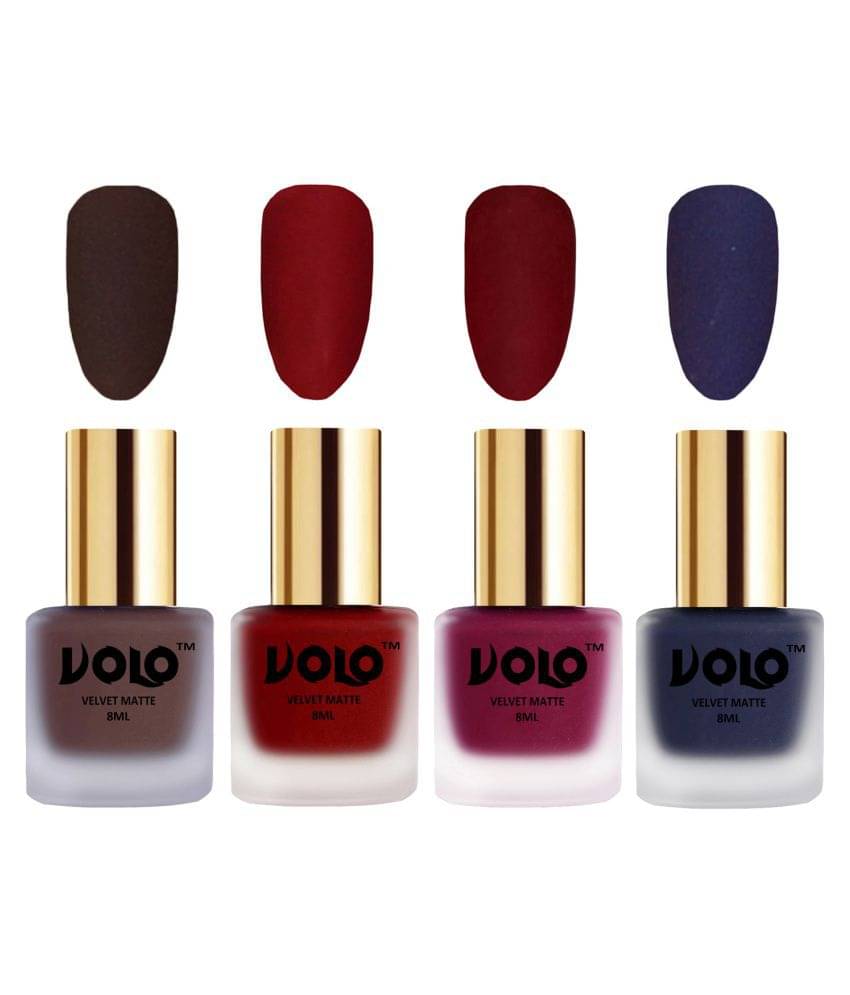     			VOLO Velvet Dull Matte Posh Shades Nail Polish Brown,Red,Red, Blue Matte Pack of 4 32 mL