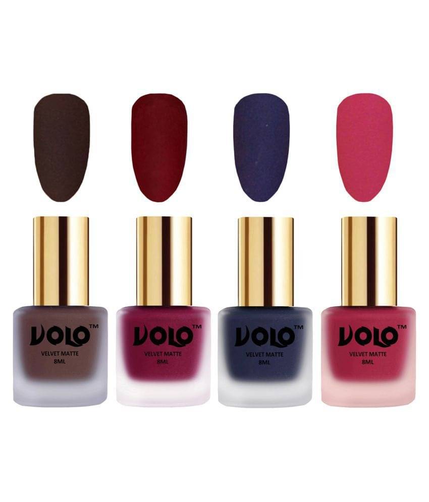     			VOLO Velvet Dull Matte Posh Shades Nail Polish Brown,Red,Blue, Pink Matte Pack of 4 32 mL