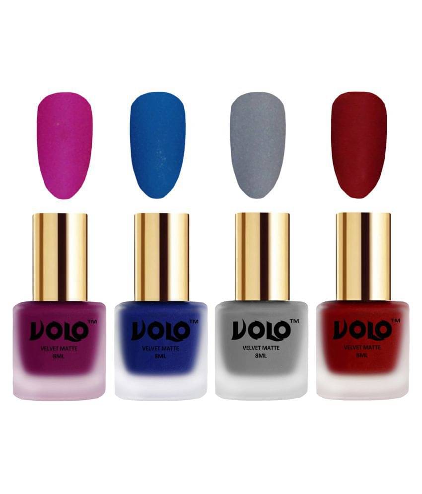 VOLO Velvet Dull Matte Posh Shades Nail Polish Magenta,Blue,Grey, Red Matte Pack of 4 32 mL VOLO Velvet Dull Matte Posh Shades Nail Polish Magenta,Blue,Grey, Red Matte Pack of 4 32 mL
