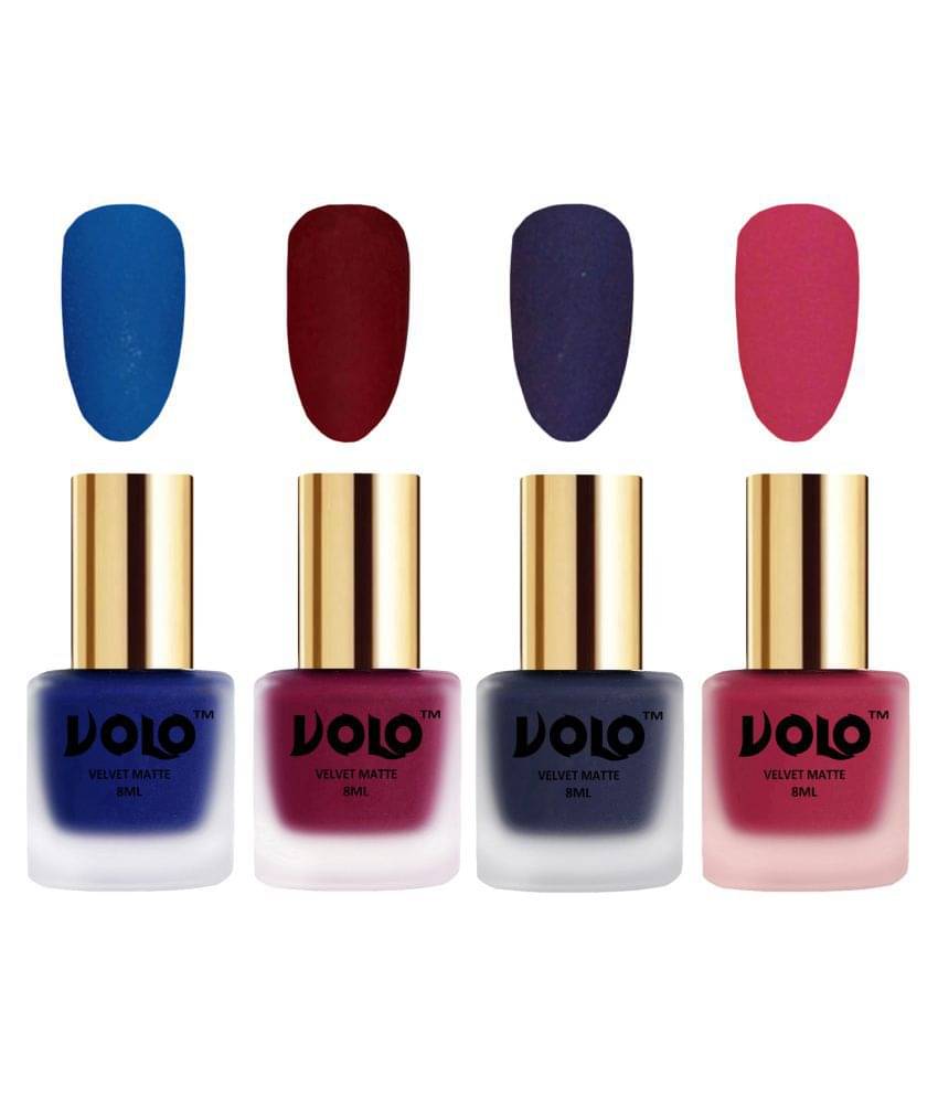     			VOLO Velvet Dull Matte Posh Shades Nail Polish Blue,Red,Blue, Pink Matte Pack of 4 32 mL
