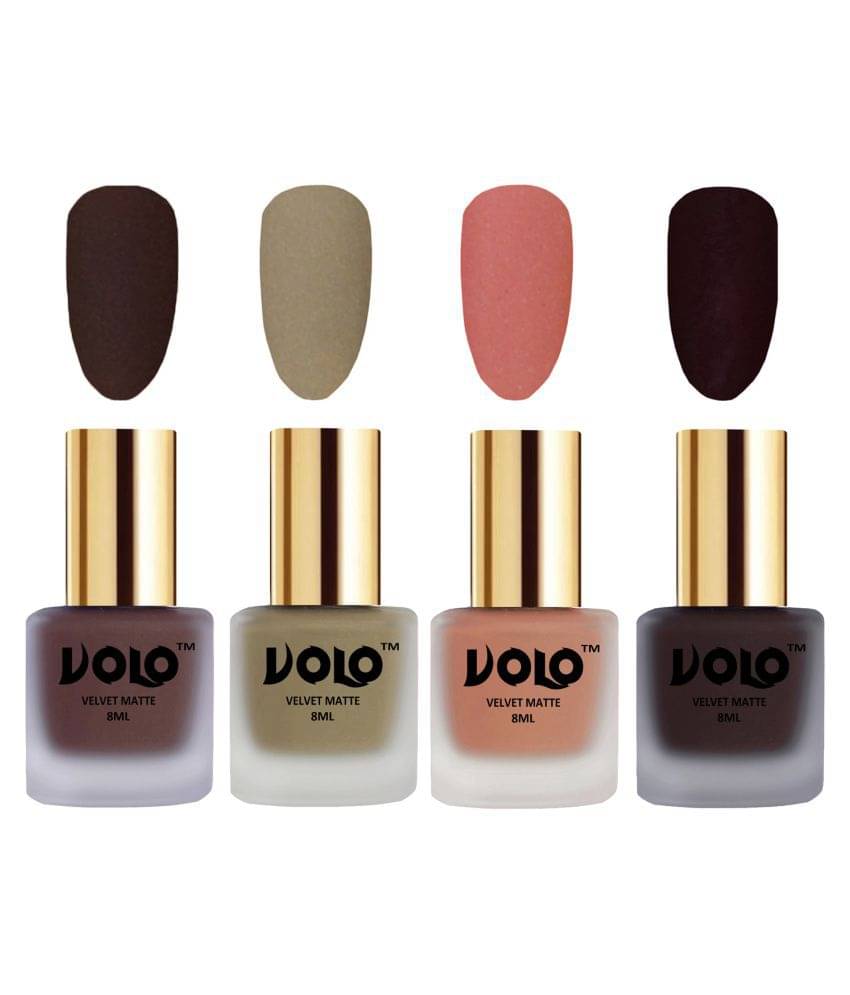     			VOLO Velvet Dull Matte Posh Shades Nail Polish Brown,Nude,Peach, Wine Matte Pack of 4 32 mL