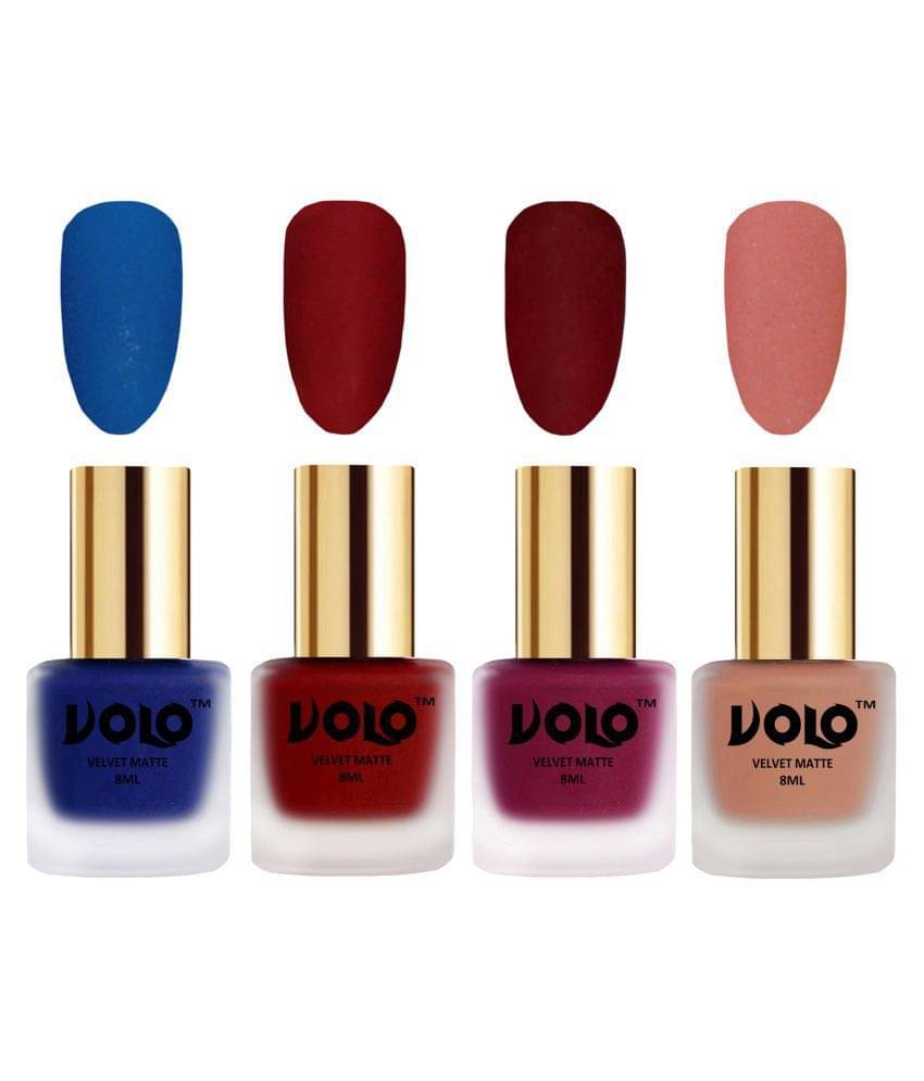     			VOLO Velvet Dull Matte Posh Shades Nail Polish Multi Matte Pack of 4 32 mL