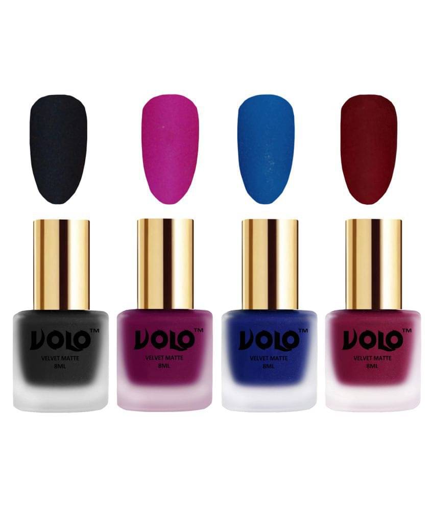     			VOLO Velvet Dull Matte Posh Shades Nail Polish Black,Magenta,Blue, Red Matte Pack of 4 32 mL