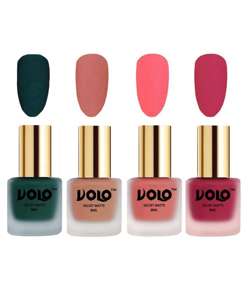     			VOLO Velvet Dull Matte Posh Shades Nail Polish Green,Peach,Peach, Pink Matte Pack of 4 32 mL
