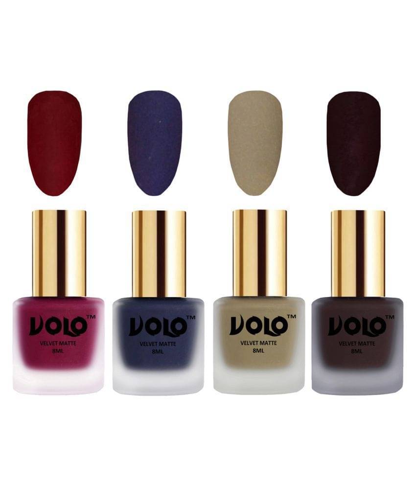     			VOLO Velvet Dull Matte Posh Shades Nail Polish Red,Blue,Nude, Wine Matte Pack of 4 32 mL