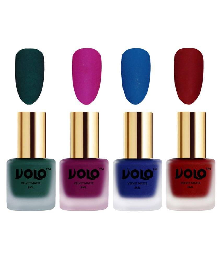 VOLO Velvet Dull Matte Posh Shades Nail Polish Green,Magenta,Blue, Red Matte Pack of 4 32 mL VOLO Velvet Dull Matte Posh Shades Nail Polish Green,Magenta,Blue, Red Matte Pack of 4 32 mL