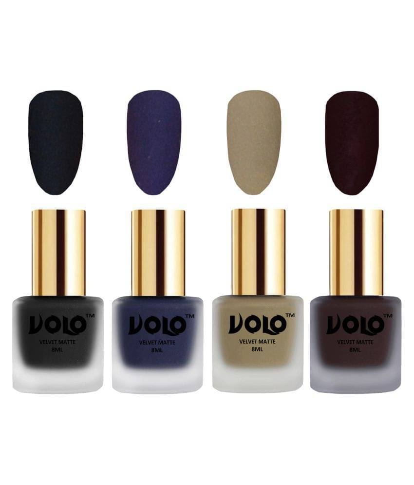 VOLO Velvet Dull Matte Posh Shades Nail Polish Black,Blue,Nude, Wine Matte Pack of 4 32 mL     			VOLO Velvet Dull Matte Posh Shades Nail Polish Black,Blue,Nude, Wine Matte Pack of 4 32 mL