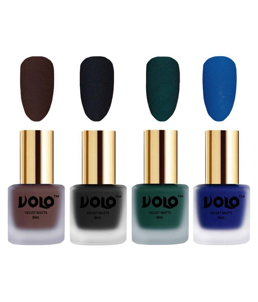     			VOLO Velvet Dull Matte Posh Shades Nail Polish Brown,Black,Green, Blue Matte Pack of 4 32 mL