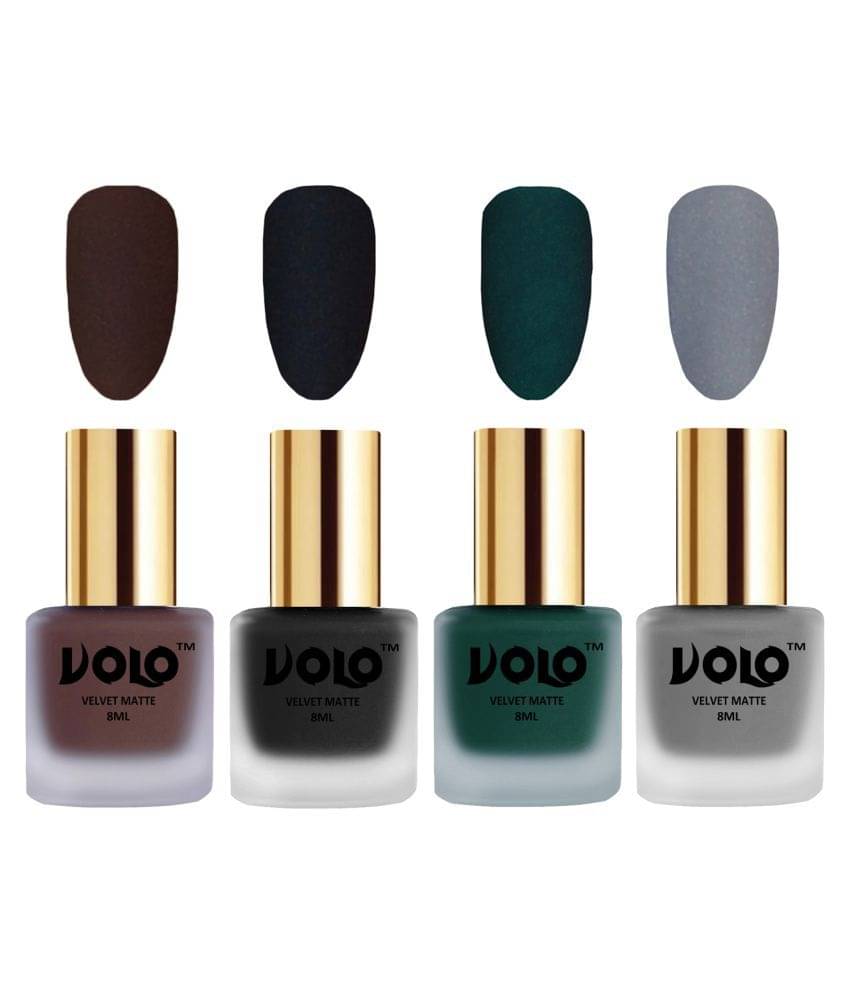    			VOLO Velvet Dull Matte Posh Shades Nail Polish Brown,Black,Green, Grey Matte Pack of 4 32 mL