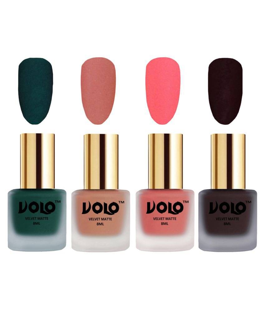 VOLO Velvet Dull Matte Posh Shades Nail Polish Green,Peach,Peach, Wine Matte Pack of 4 32 mL     			VOLO Velvet Dull Matte Posh Shades Nail Polish Green,Peach,Peach, Wine Matte Pack of 4 32 mL