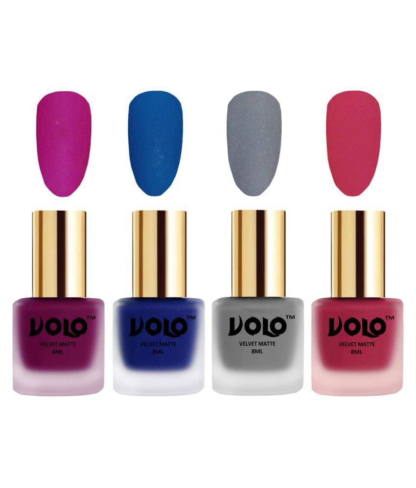     			VOLO Velvet Dull Matte Posh Shades Nail Polish Magenta,Blue,Grey, Pink Matte Pack of 4 32 mL