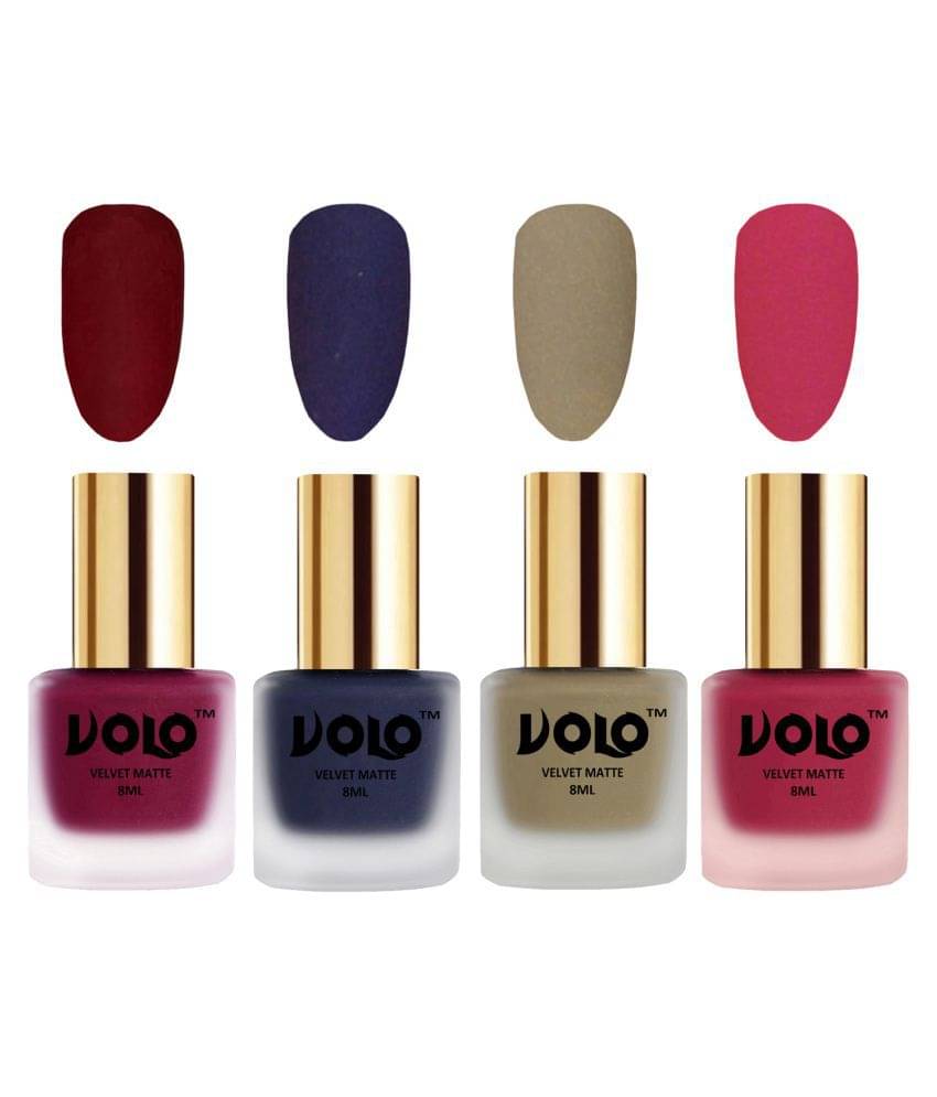    			VOLO Velvet Dull Matte Posh Shades Nail Polish Red,Blue,Nude, Pink Matte Pack of 4 32 mL
