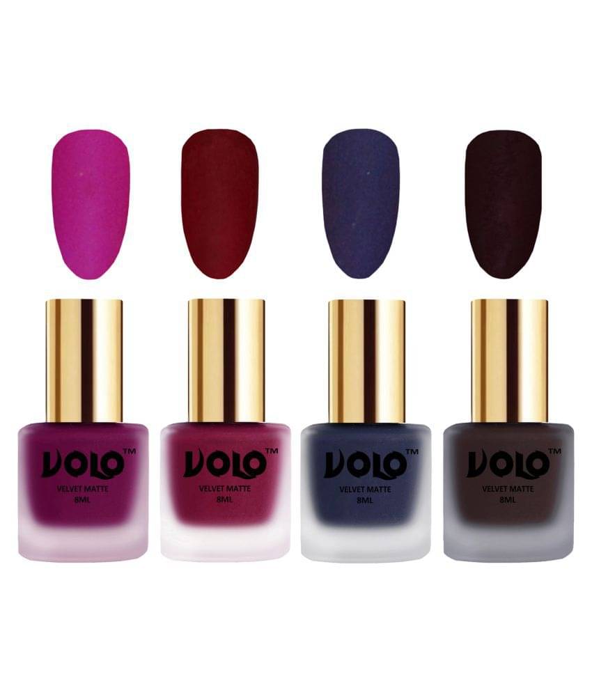     			VOLO Velvet Dull Matte Posh Shades Nail Polish Magenta,Red,Blue, Wine Matte Pack of 4 32 mL