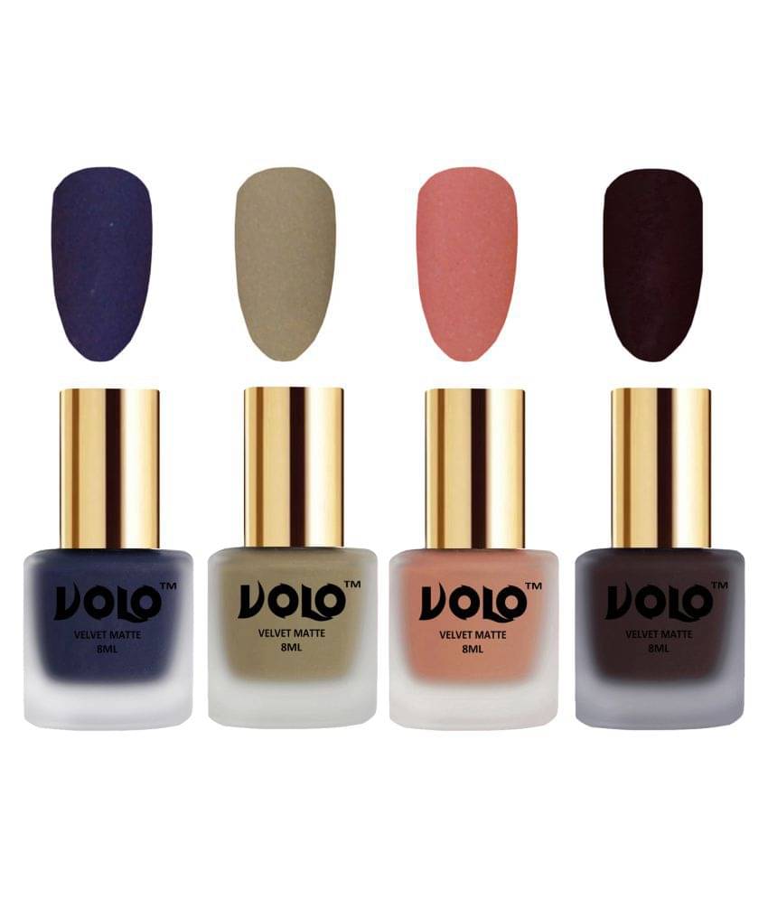 VOLO Velvet Dull Matte Posh Shades Nail Polish Blue,Nude,Peach, Wine Matte Pack of 4 32 mL     			VOLO Velvet Dull Matte Posh Shades Nail Polish Blue,Nude,Peach, Wine Matte Pack of 4 32 mL