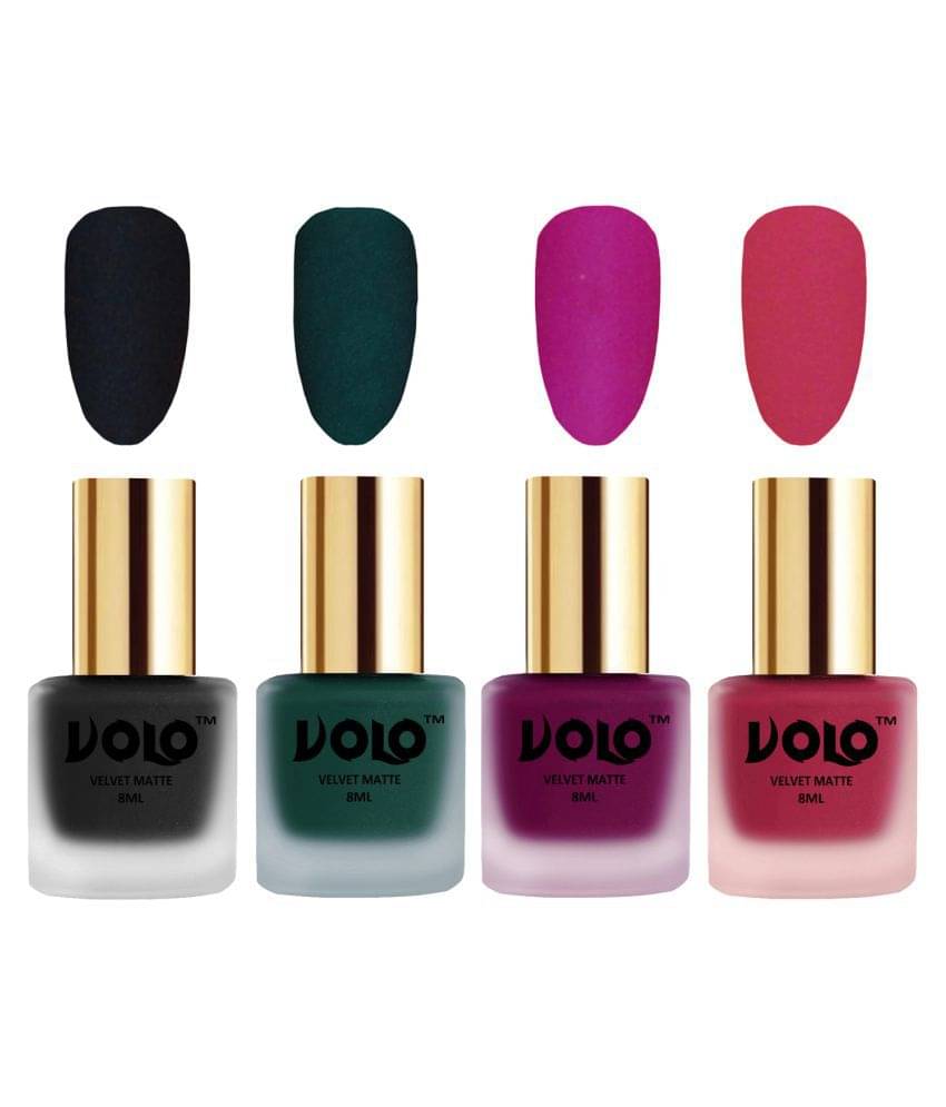 VOLO Velvet Dull Matte Posh Shades Nail Polish Black,Green,Magenta, Pink Matte Pack of 4 32 mL VOLO Velvet Dull Matte Posh Shades Nail Polish Black,Green,Magenta, Pink Matte Pack of 4 32 mL